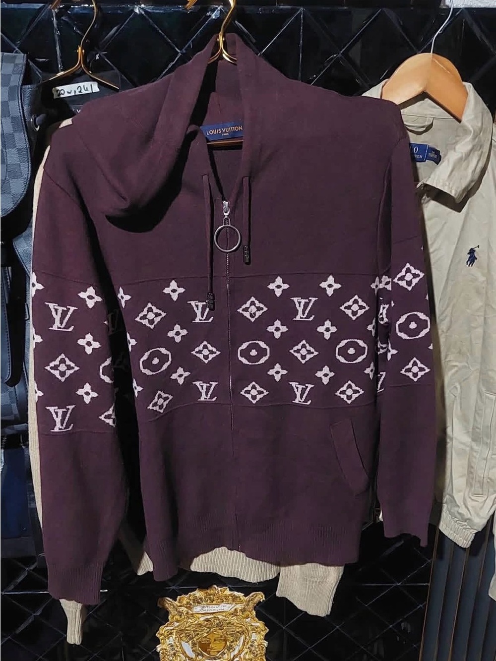 Louis Vuitton Men's Plum Monogram Zip-Up Hoodie